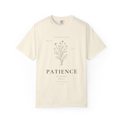 Patience - Vintage Botanical Scripture Unisex T-Shirt, Romans 12:12 Bible Verse Tee, Christian Gift for Waiting, Editorial Faith Apparel