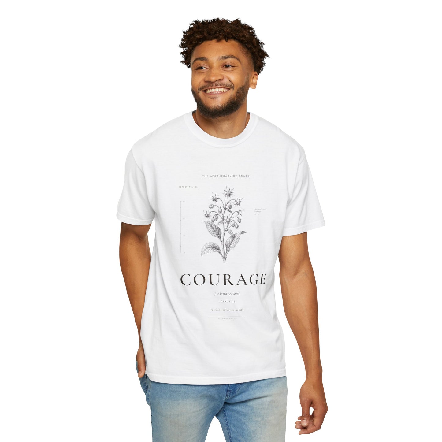 Courage - Vintage Botanical Scripture Unisex T-Shirt, Joshua 1:9 Bible Verse Tee, Christian Gift for Hard Times, Editorial Faith Apparel