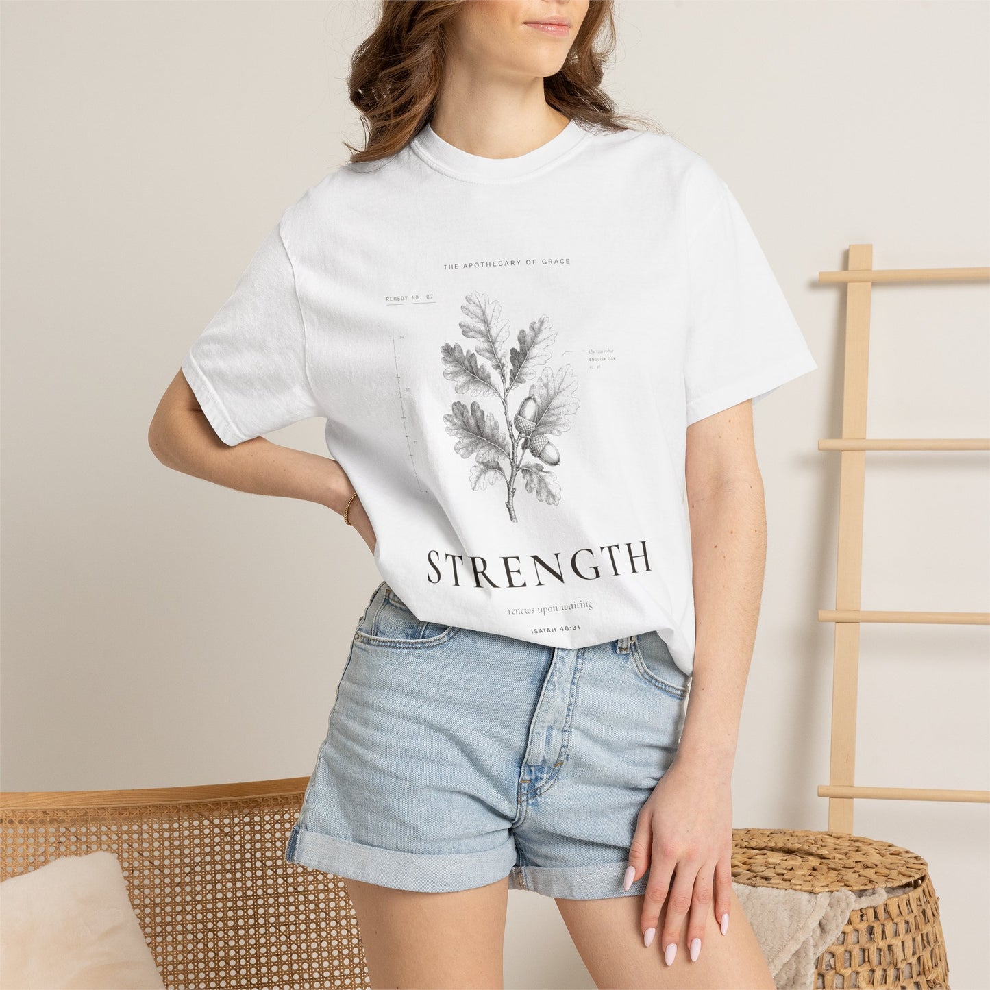 Strength - Vintage Botanical Scripture Unisex T-Shirt, Isaiah 40:31 Bible Verse Tee, Christian Gift for Caregivers, Editorial Faith Apparel