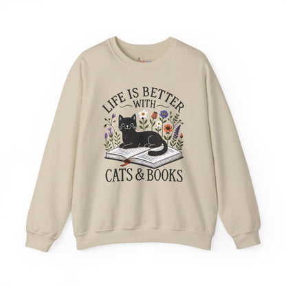 Life Is Better With Cats & Books Rundhals-Sweatshirt