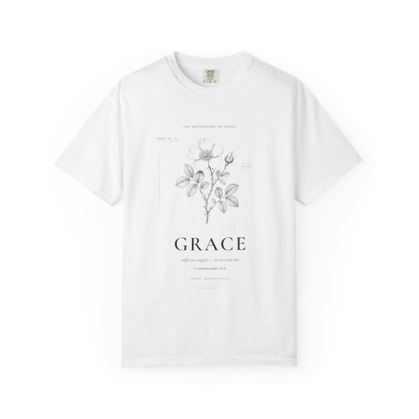 Grace - Vintage Botanical Scripture Unisex T-Shirt, 2 Corinthians 12:9 Bible Verse Tee, Christian Gift for Recovery, Editorial Faith Apparel