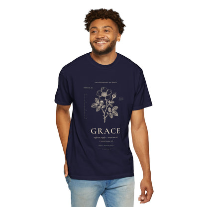 Grace - Vintage Botanical Scripture Unisex T-Shirt, 2 Corinthians 12:9 Bible Verse Tee, Christian Gift for Recovery, Editorial Faith Apparel