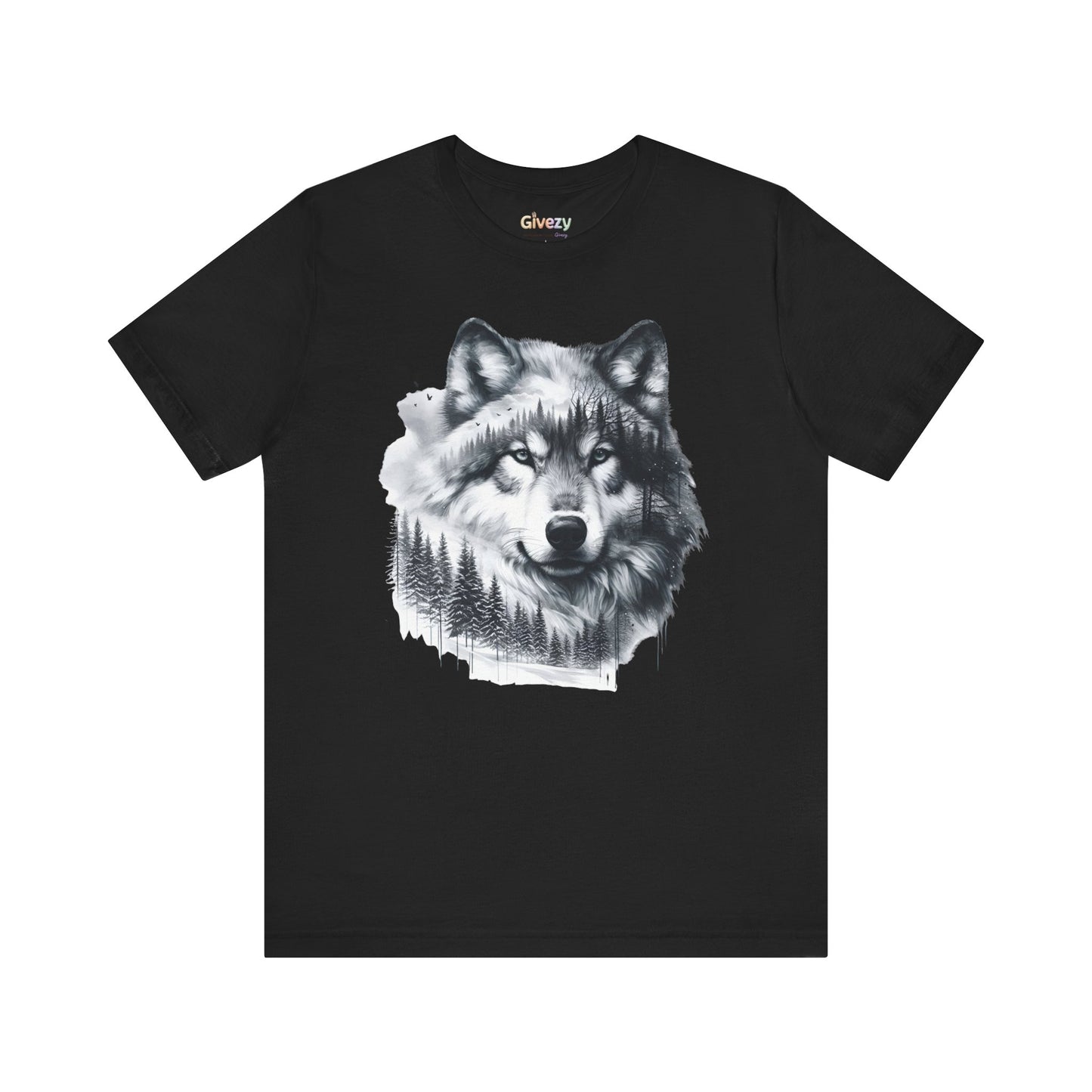 Monochromer Wolf Wald Unisex Grafik T-Shirt