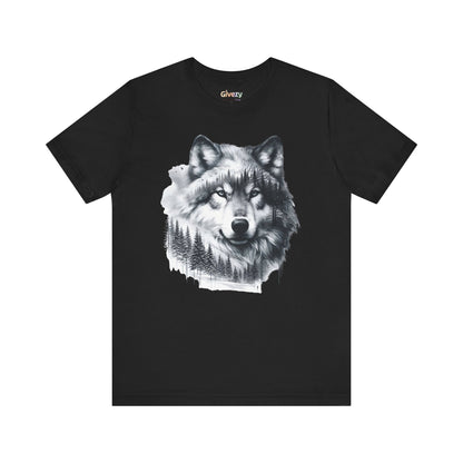 Monochromer Wolf Wald Unisex Grafik T-Shirt