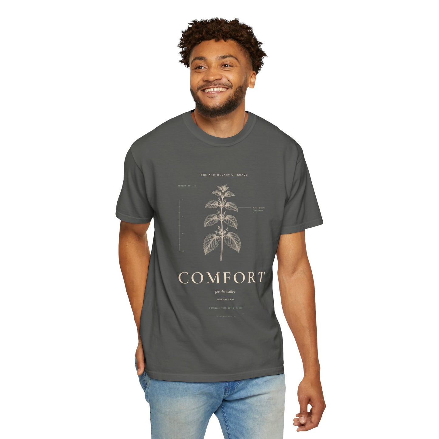 Comfort - Vintage Botanical Scripture Unisex T-Shirt, Psalm 23:4 Bible Verse Tee, Christian Gift for Grief, Editorial Faith Apparel