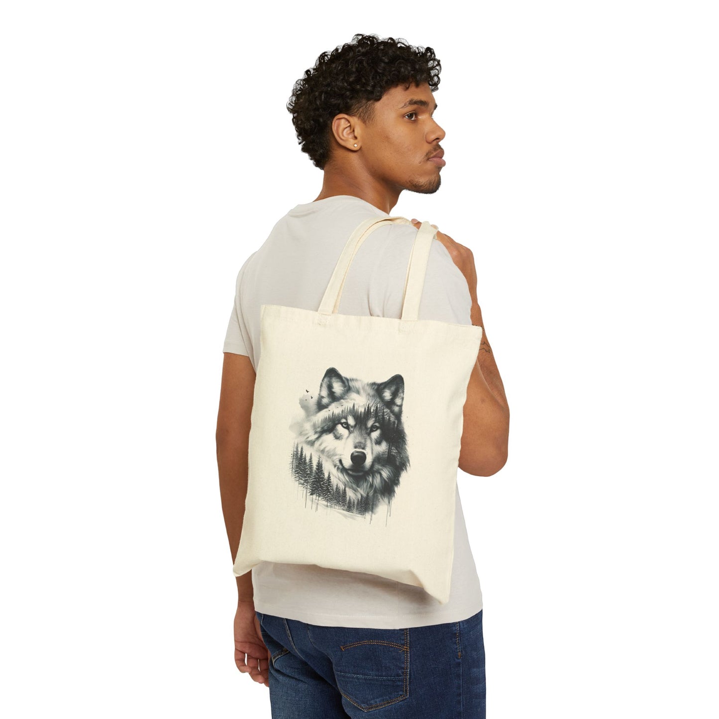 Monochromer Wildniswolf - Canvas Tragetasche (2 Farben)
