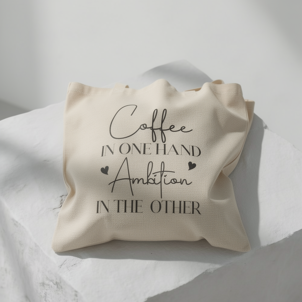 Kaffee in der einen Hand, Ehrgeiz in der anderen – Tragetasche aus Segeltuch