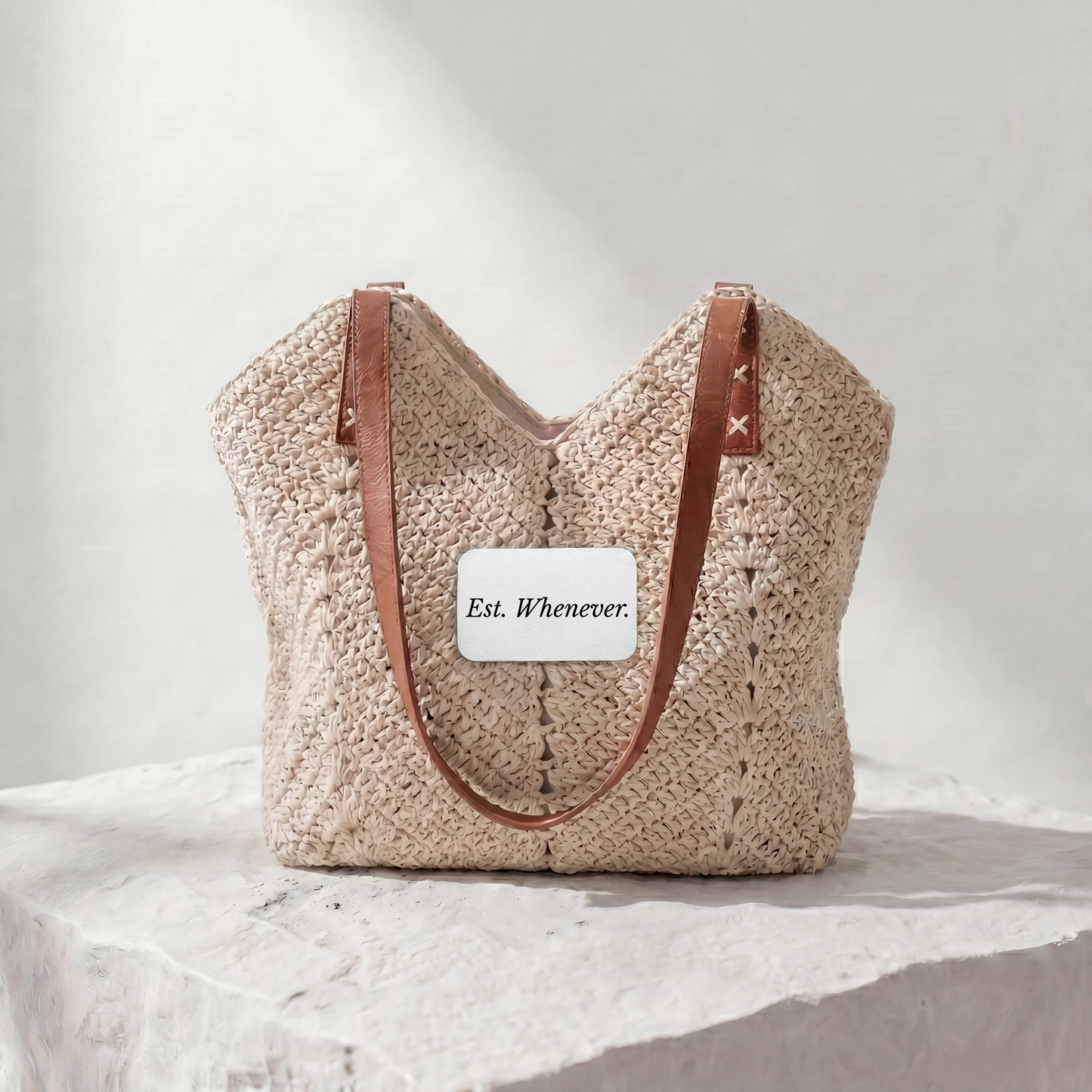 Strohtasche — „Gegr. Wann auch immer.“ Sommerstrandtasche