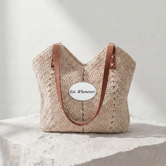 Strohtasche — „Gegr. Wann auch immer.“ Sommerstrandtasche