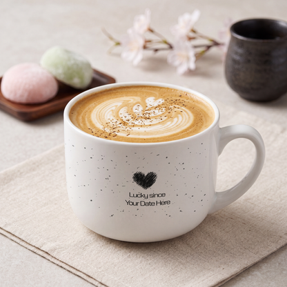 Lucky Since — Personalized Date  White Ceramic Latte Mug (25oz)