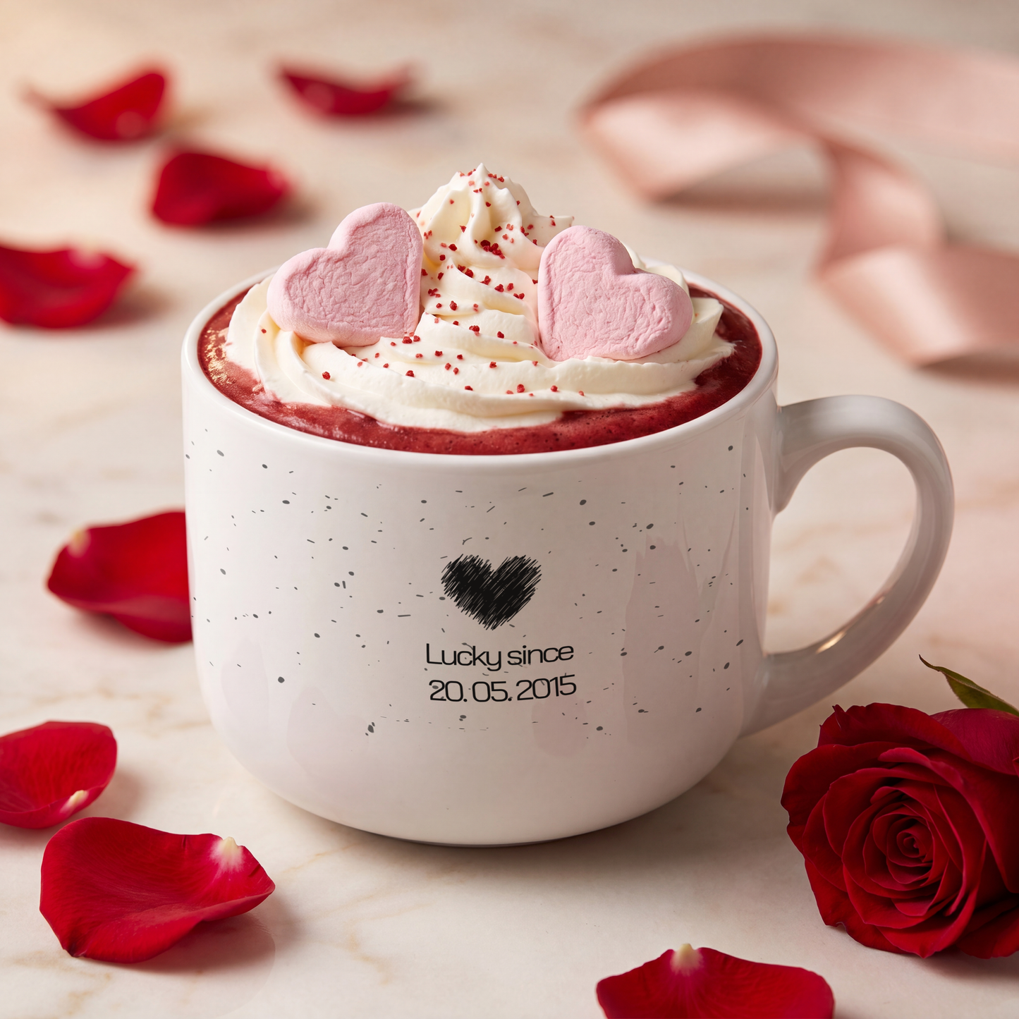 Lucky Since — Personalized Date  White Ceramic Latte Mug (25oz)