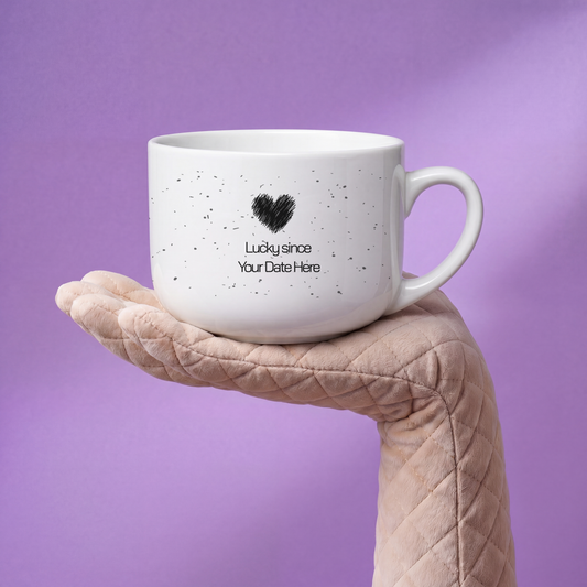 Lucky Since — Personalized Date  White Ceramic Latte Mug (25oz)