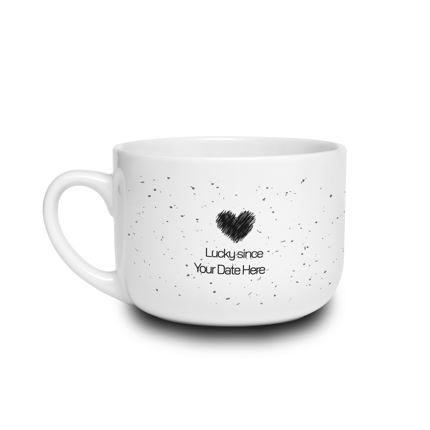 Lucky Since — Personalized Date  White Ceramic Latte Mug (25oz)