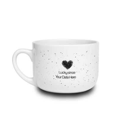 Lucky Since — Personalized Date  White Ceramic Latte Mug (25oz)