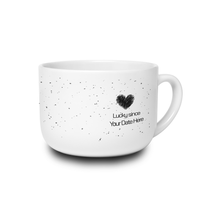 Lucky Since — Personalized Date  White Ceramic Latte Mug (25oz)