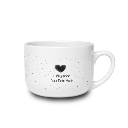 Lucky Since — Personalized Date  White Ceramic Latte Mug (25oz)