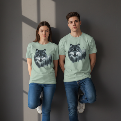 Wolf im Wald Unisex Grafik T-Shirt