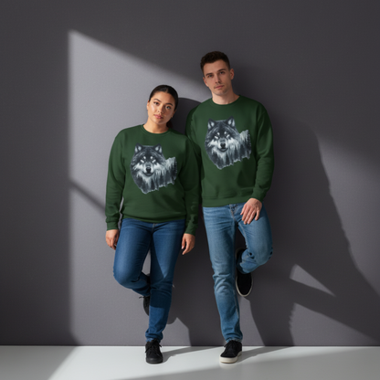 Mitternachtswolf Wald Unisex Rundhals-Sweatshirt
