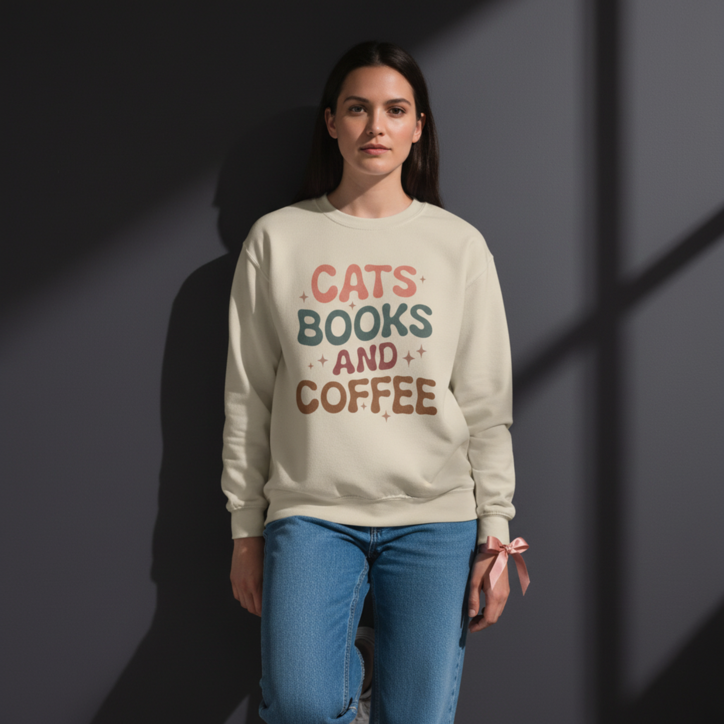 Katzen, Bücher und Kaffee Rundhals-Sweatshirt