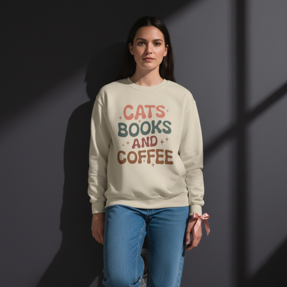 Katzen, Bücher und Kaffee Rundhals-Sweatshirt