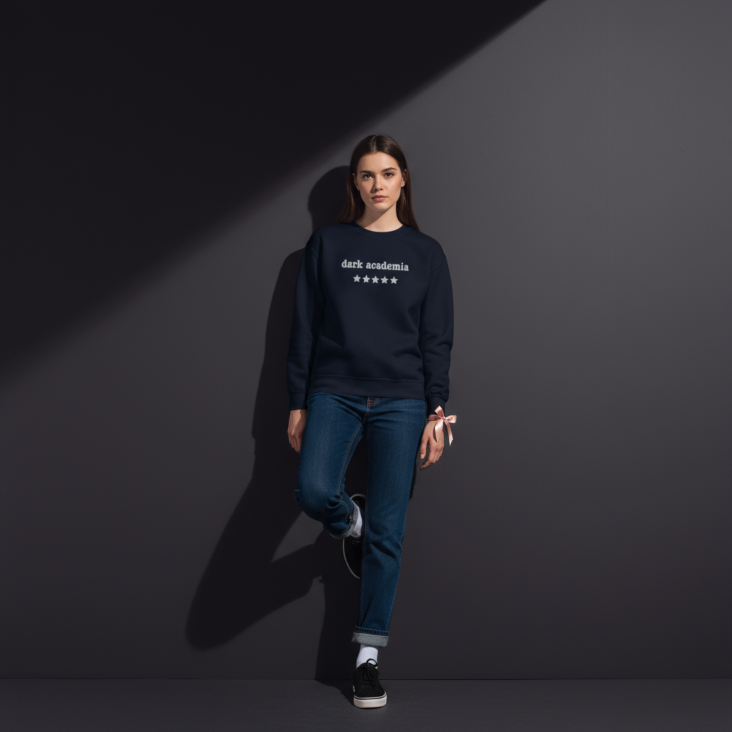 Dark Academia Besticktes Rundhals-Sweatshirt -5 Sterne