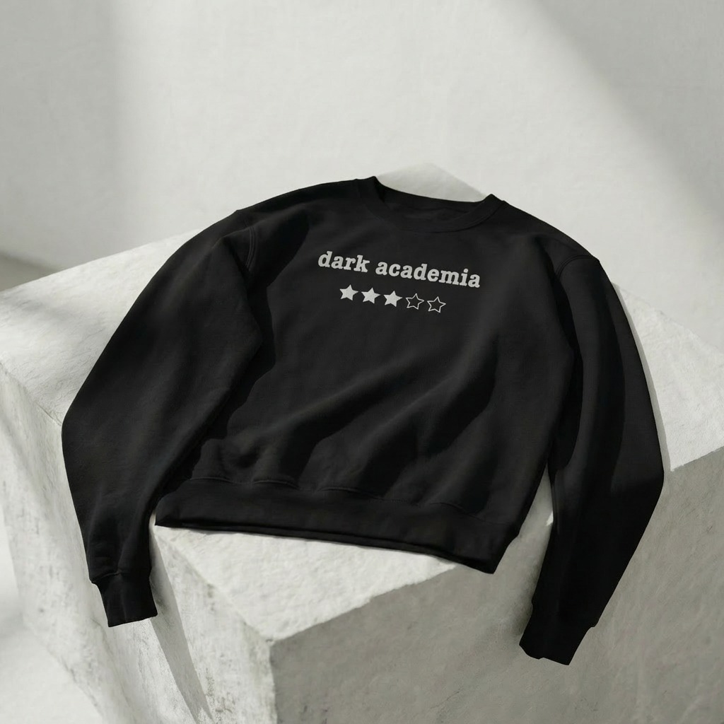 Besticktes Rundhals-Sweatshirt im Dark-Academia-Stil – 3 Sterne
