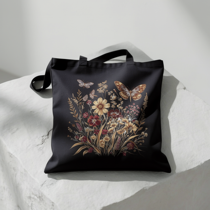 Wildflower, Sunflower & Butterfly - Canvas Tote Bag (2 Colors)