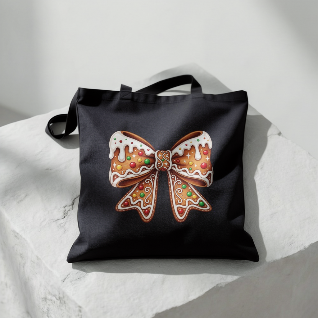 Gingerbread Bow - Canvas Tote Bag (2 Colors)