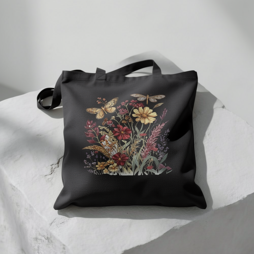 Wiesenblume & Schmetterling – Einkaufstasche aus Segeltuch (2 Farben)