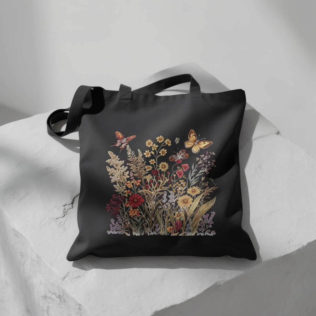 Wildblume & Schmetterling – Canvas-Einkaufstasche (2 Farben)