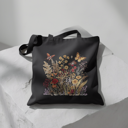Wildblume & Schmetterling – Canvas-Einkaufstasche (2 Farben)