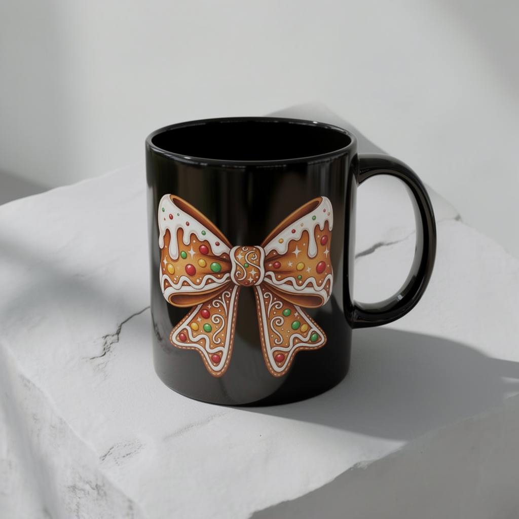 Gingerbread Bow - Black Mug (11oz/15oz)