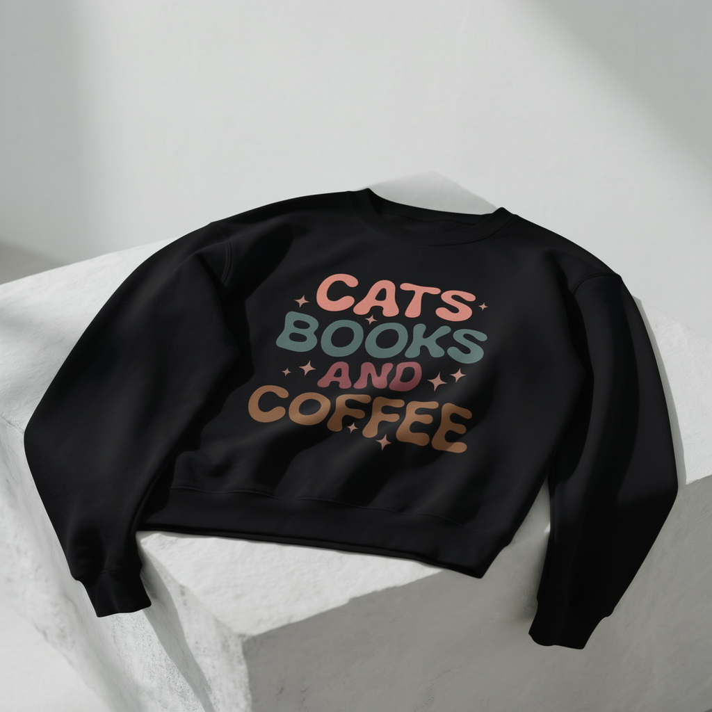 Katzen, Bücher und Kaffee Rundhals-Sweatshirt