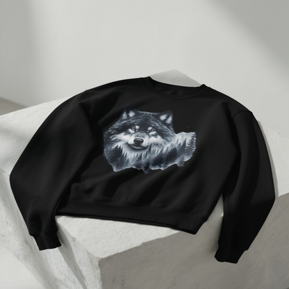 Mitternachtswolf Wald Unisex Rundhals-Sweatshirt