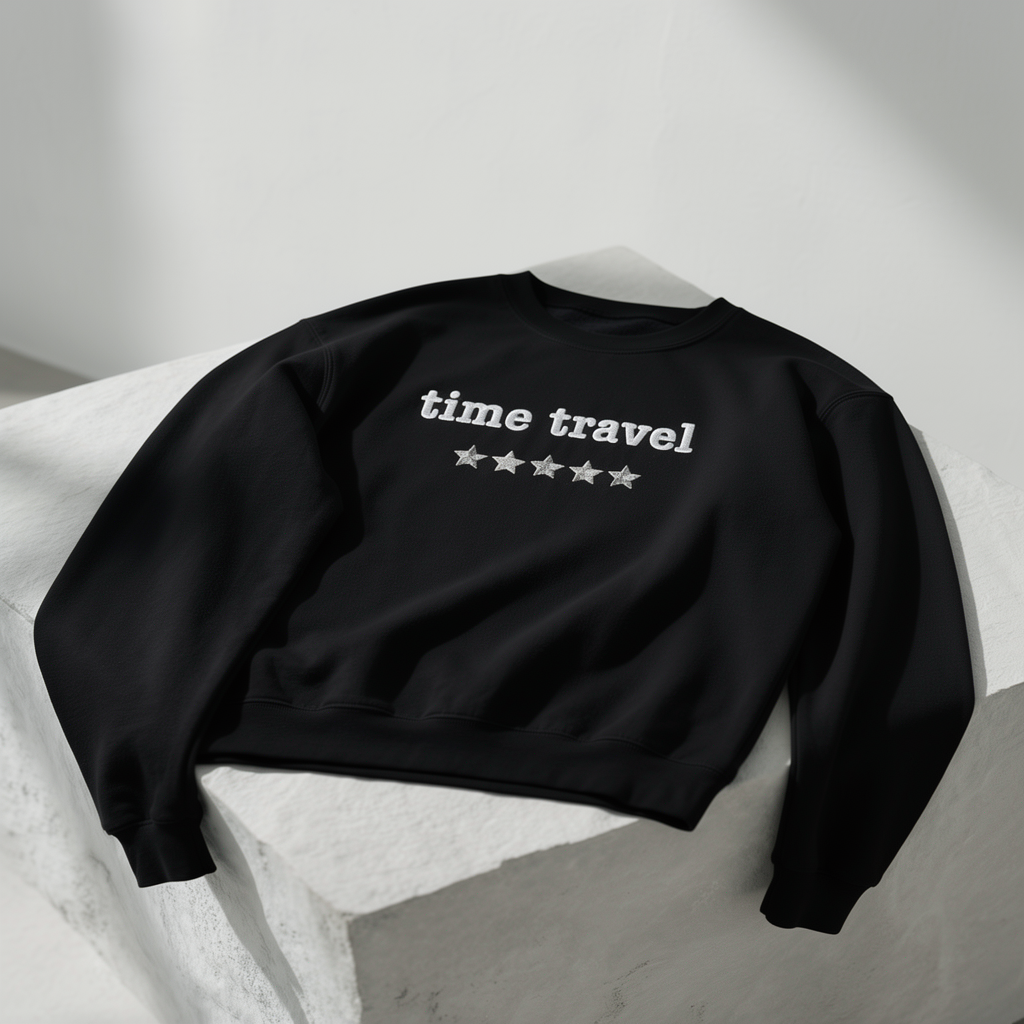 Zeitreise – Besticktes Rundhalsshirt – 5 Sterne
